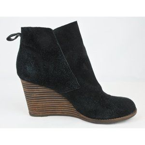 Lucky Brand Yoniana Black Suede Wedge Ankle Boots